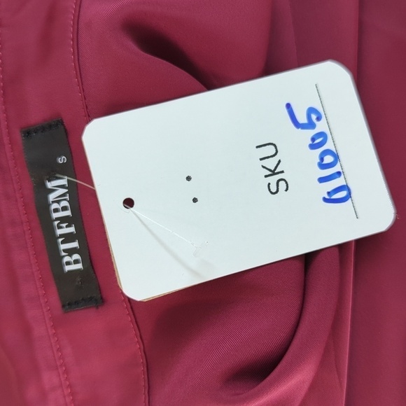 BTFBM Satin Tie Midi Shirtdress Red S Business casual preppy holiday office - Picture 7 of 9